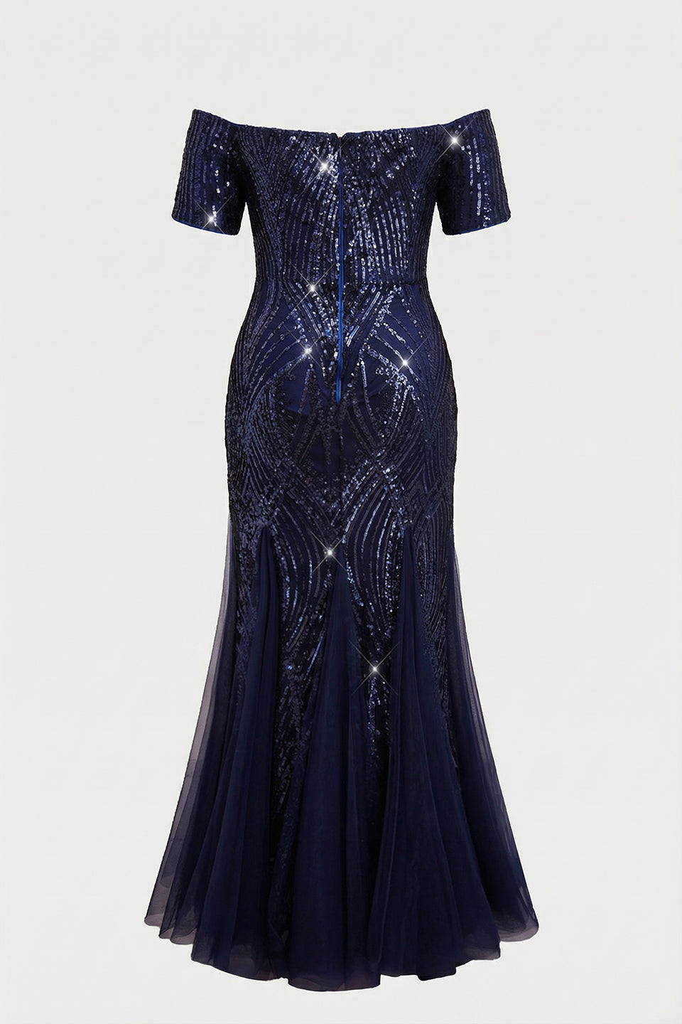 Curveins Plus Size Off-Shoulder Sequin Bodycon Maxi Dress with Pleated Hem