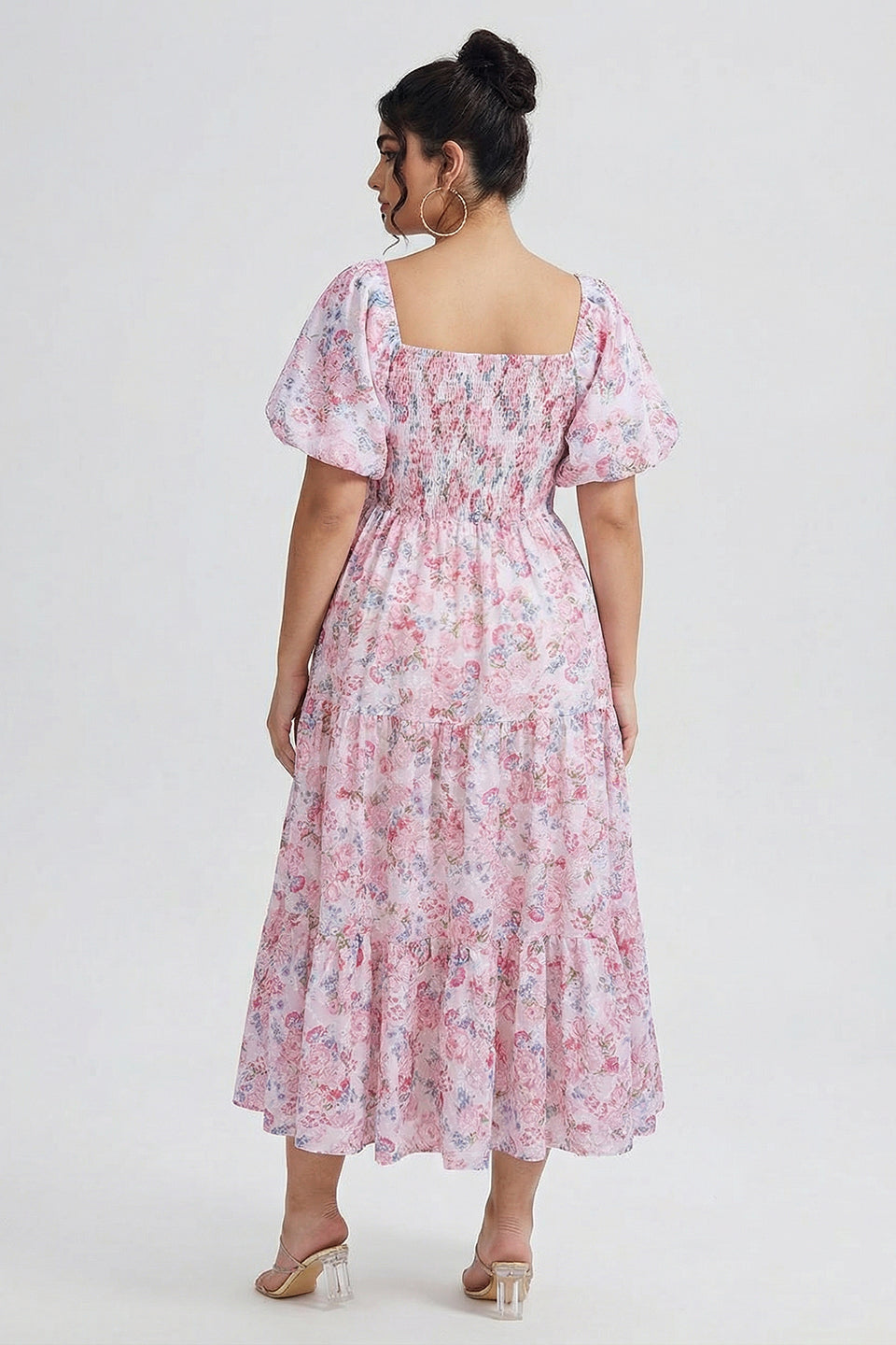 Curveins Plus Size Lantern Sleeves Square Neckline Floral Maxi Dress
