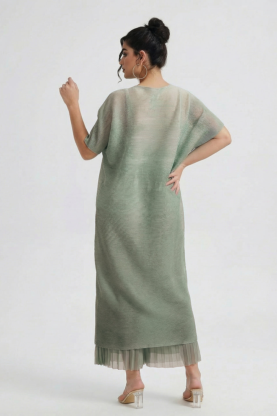 Curveins Plus Size Round Neck Short Sleeve Robe and Wide-Leg Pants Set