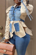 Ladies' Casual Patchwork Best-Selling Long Sleeved Denim Shirt