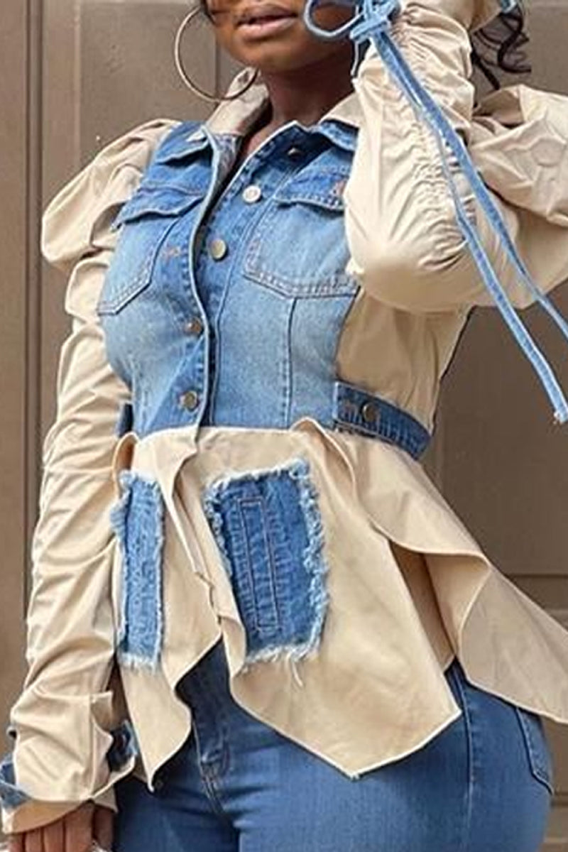 Ladies' Casual Patchwork Best-Selling Long Sleeved Denim Shirt