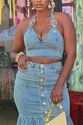 Hot Selling Women's Casual Denim Tops And Denim Long Dresses