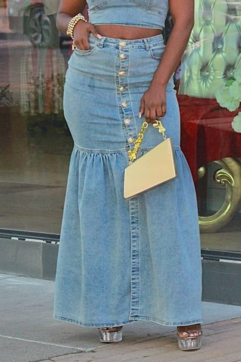 Hot Selling Women's Casual Denim Tops And Denim Long Dresses