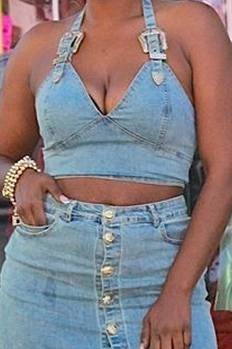 Hot Selling Women's Casual Denim Tops And Denim Long Dresses