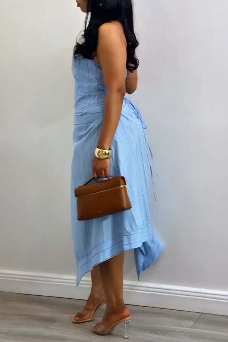 Women's Casual Stripe Asymmetric Skirt Set
