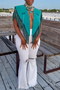 Women Sexy Temperament Spliced with Tassel Vest or Ripped Flared Jeans