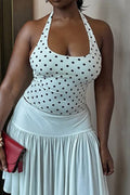 Women's Halter Neck Backless Polka Dot Print Vacation Top Or Irregular Hem Skirt