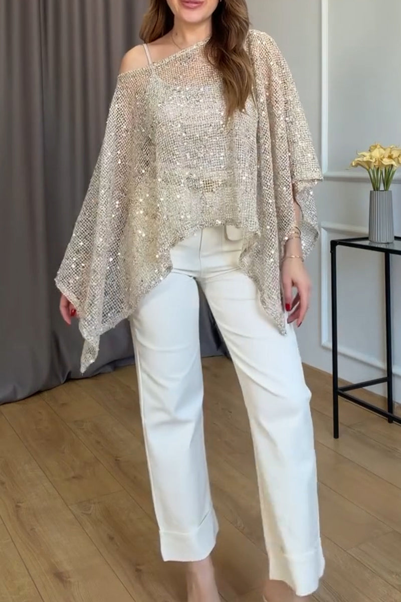 Women's Casual Mesh Sequin Cover Up Top