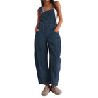 Corduroy Overalls for Women Barrel Wide Leg Bib Corduroy Pants Women Adjustable Romper Jumpsuit with Pockets