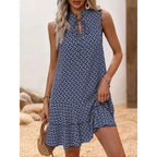 Women's Geometric Print Bow Tie Dress, Tiered Layer Cake Skirt, Casual Spring Summer Wear, Fitted Short Sleeveless Design