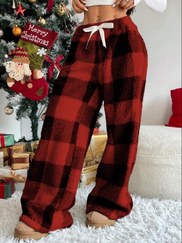 Winter New Vintage Plaid Elastic Straight Loose Thick Warm Casual Pants, Comfortable and Stylish for Cold Weather Wear