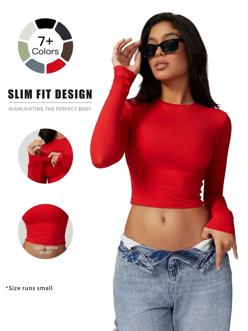 Women's Solid Round Neck Compression Sports Tee