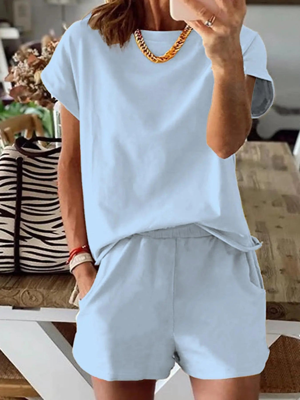 Women's Letter Print Two-Piece Set, Casual Short Sleeve T-Shirt and Sweatpants for Summer, Women's Everyday Wear