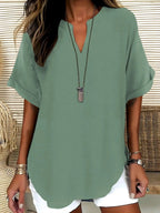 Women's Plain Short Sleeve Blouse, Shirts, Casual Solid Color Top for Daily Wear, Ladies Clothes for All Seasons