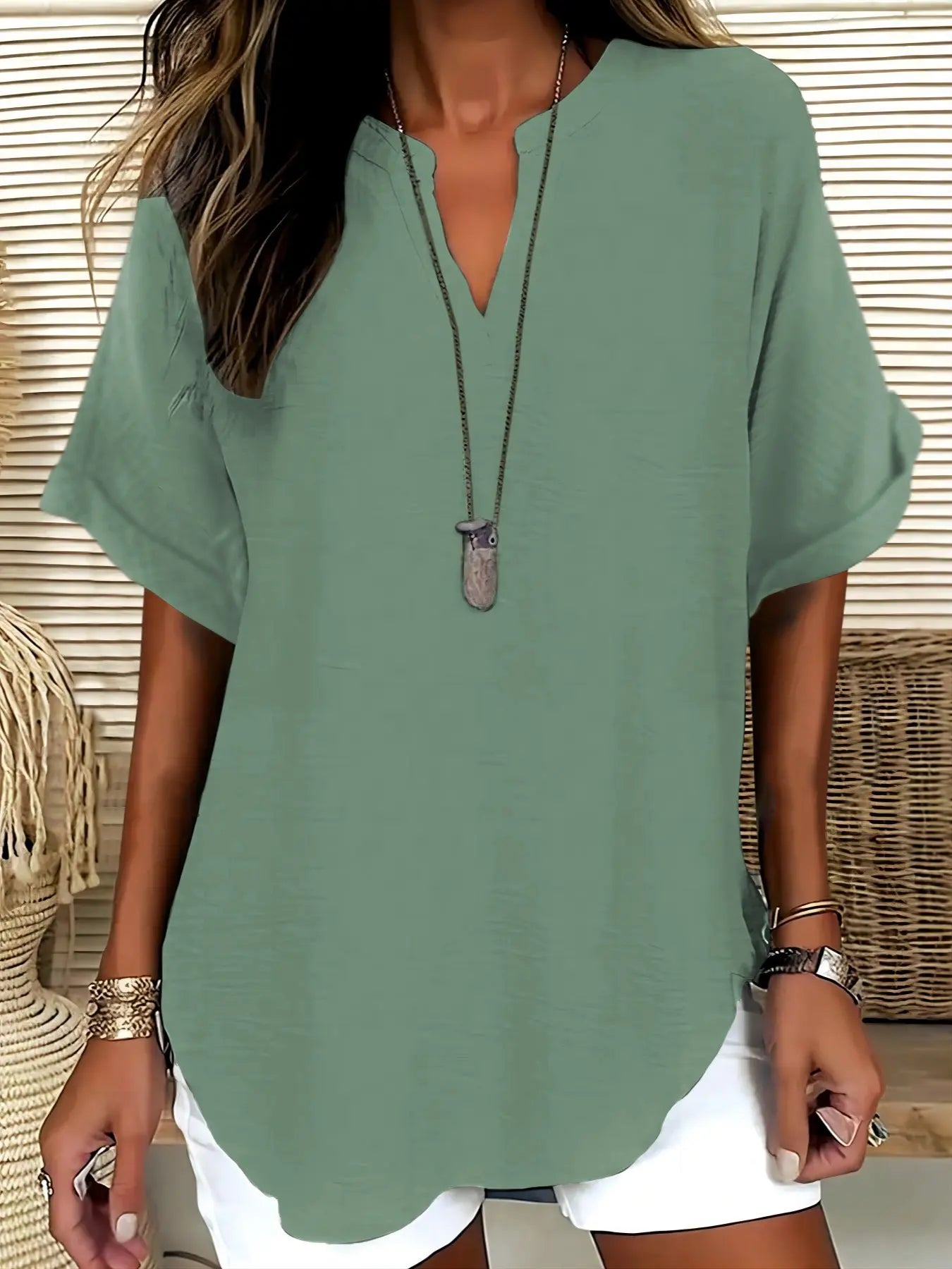 Women's Plain Short Sleeve Blouse, Shirts, Casual Solid Color Top for Daily Wear, Ladies Clothes for All Seasons