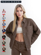 Women's Plain Button Front Drop Shoulder Curved Hem Denim Jacket, Casual Long Sleeve Pocket Design Collar Outerwear for Daily Wear, Ladies Clothes for All Seasons
