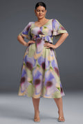 Curveins Plus Size V-Neck Double-Layered Ruffle Sleeve Maxi Dress