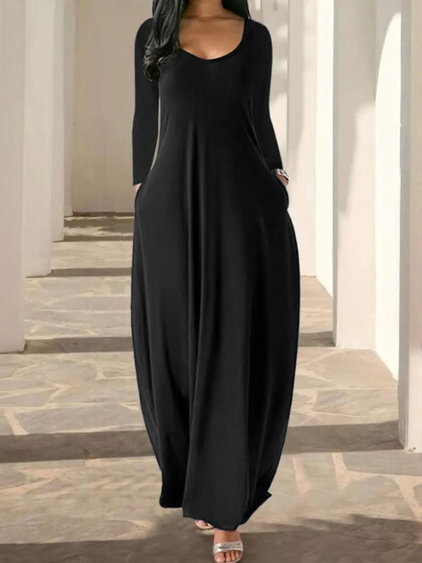 Women's Long Nightgown, Coffee Leopard Print, Casual Round Neck Long Sleeve Pocket Sleepwear, Soft Comfortable All-Season Loungewear