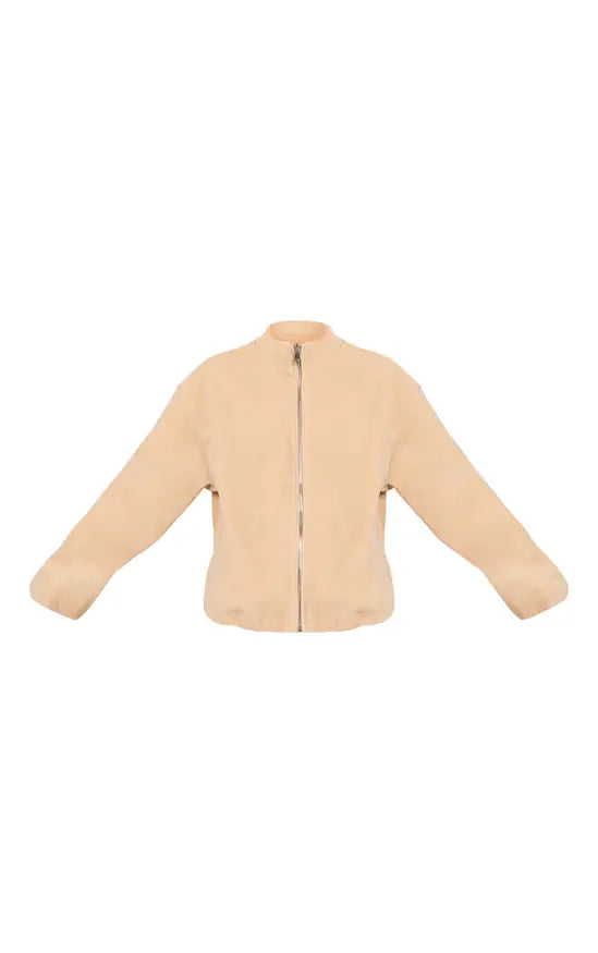 Mushroom Faux Suede Bomber Jacket