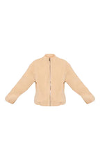 Mushroom Faux Suede Bomber Jacket