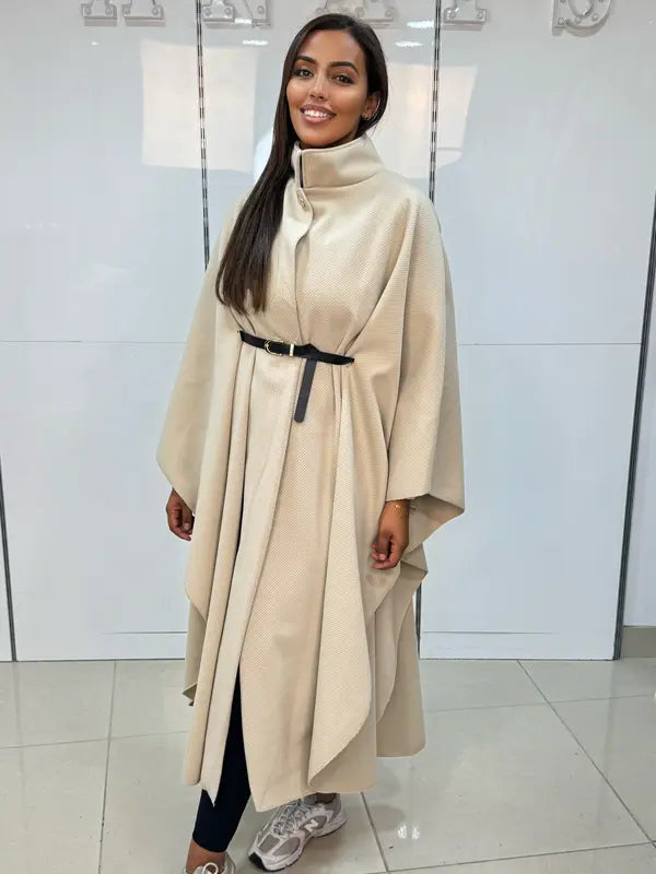 Long coat with a belted cape