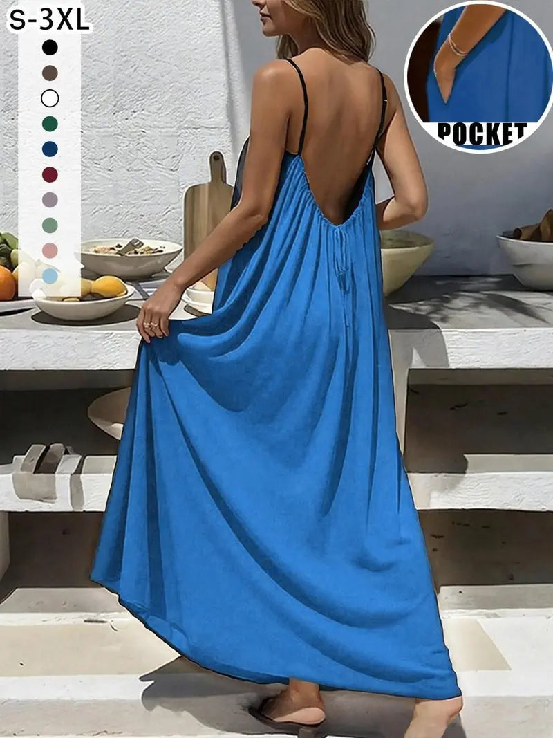 New Women's Backless Loose Fit Home Dress Sleepwear Dresses Loungewear Nightwear, Sleeveless Long Vestidos De Dormir, Womenswear, Multiple Colors & Sizes Available