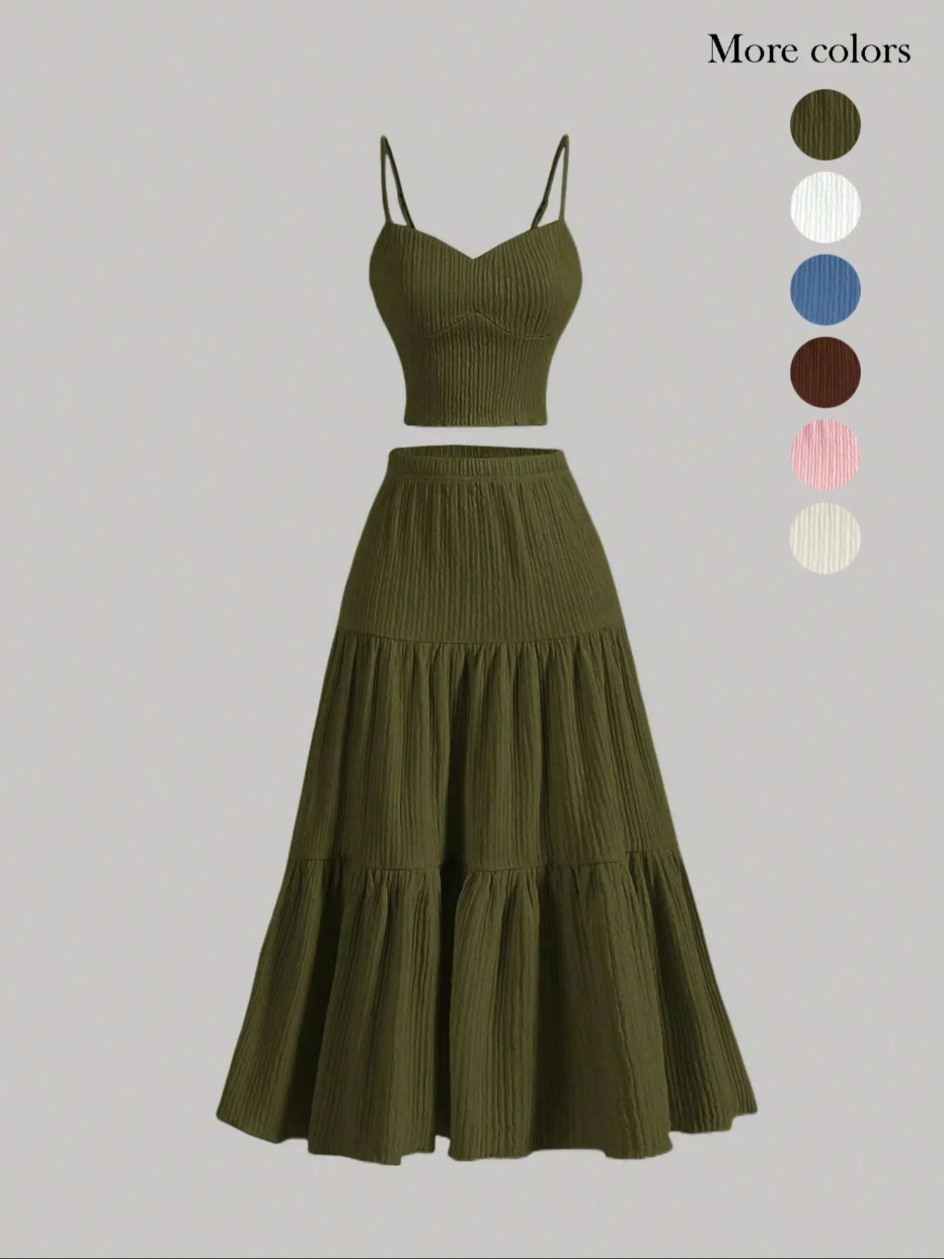 Women's Solid Woven Crop Cami Top & Pleated A-line Skirt Two-piece Set