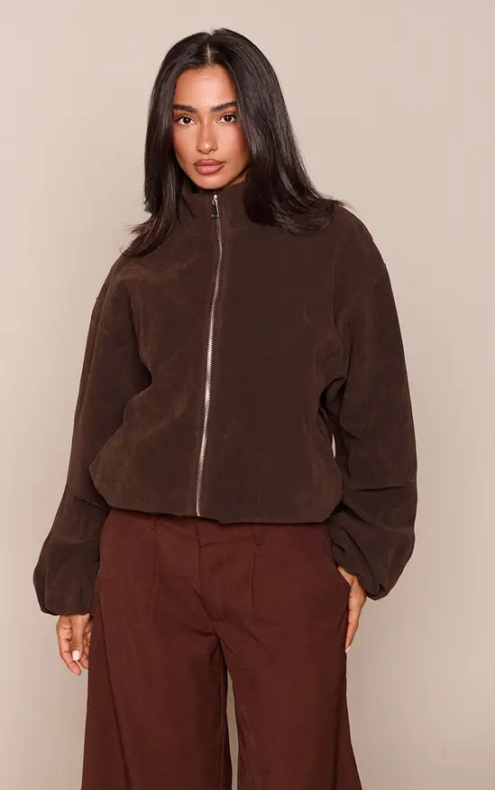 Mushroom Faux Suede Bomber Jacket