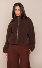 Mushroom Faux Suede Bomber Jacket