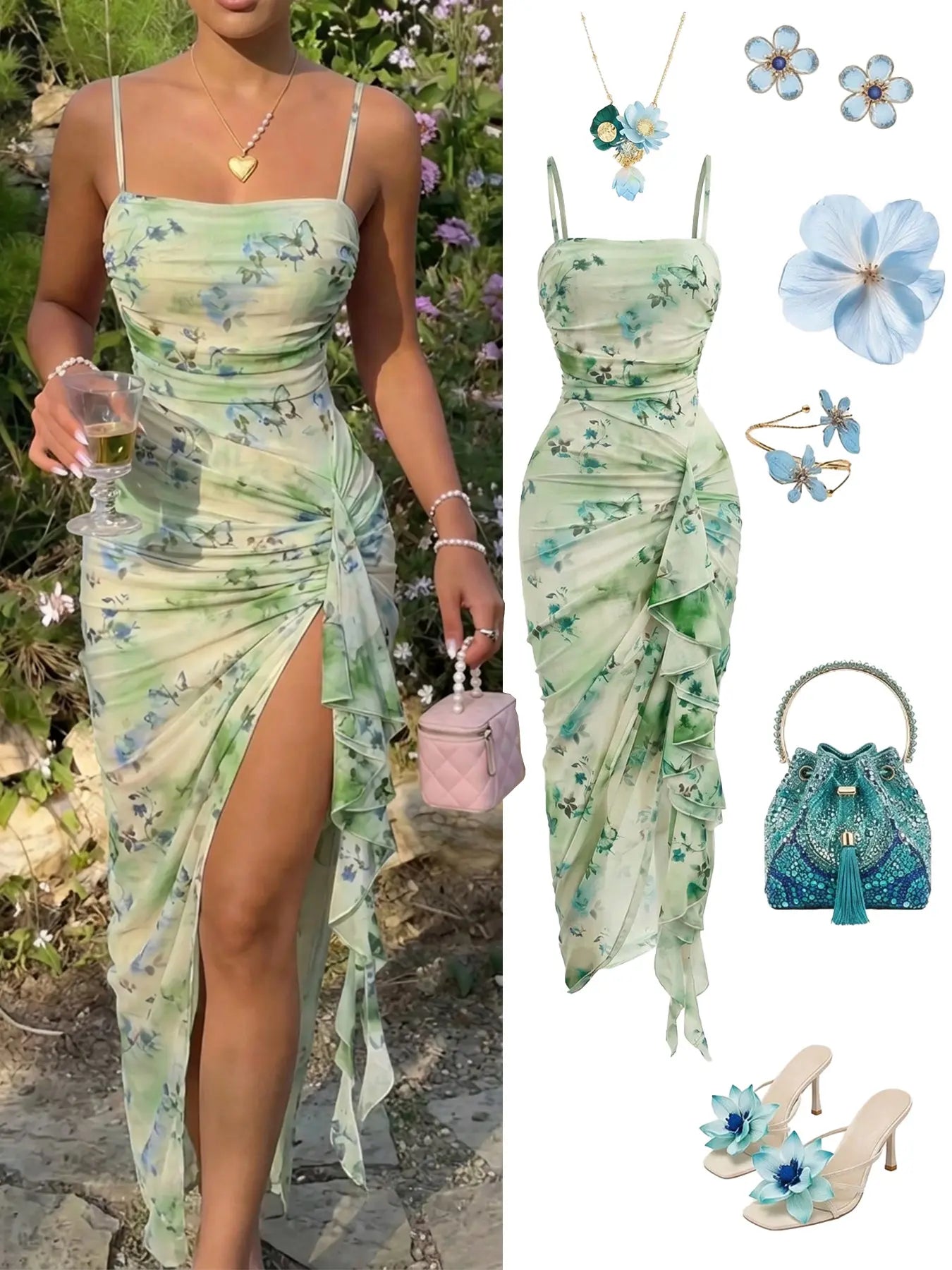 Women's Floral Print Ruched Asymmetrical Hem Dress
