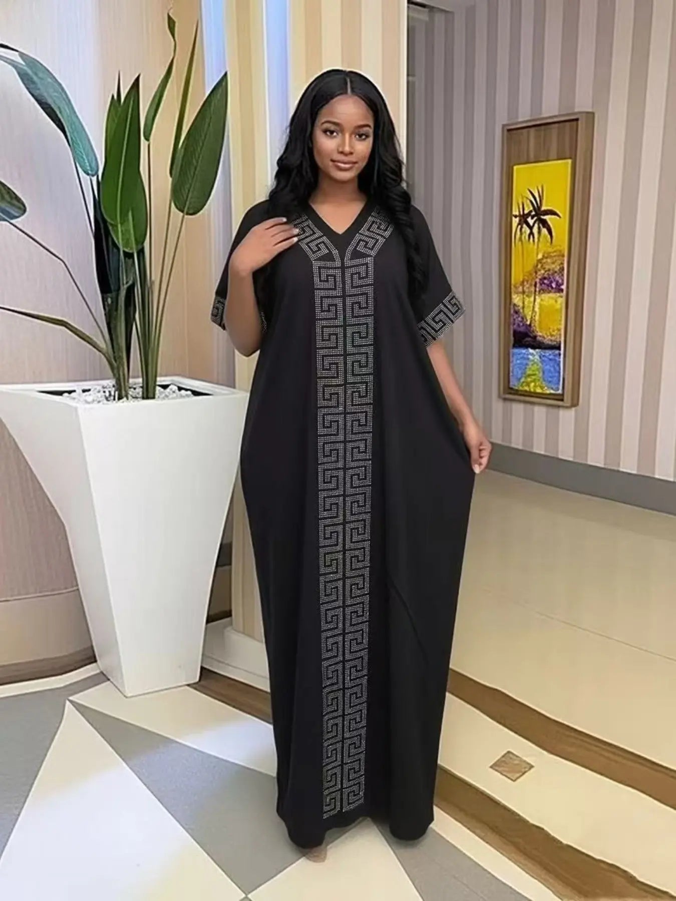 Women's Islamic Clothing Rhinestone Loose Boubou Kaftan Dress