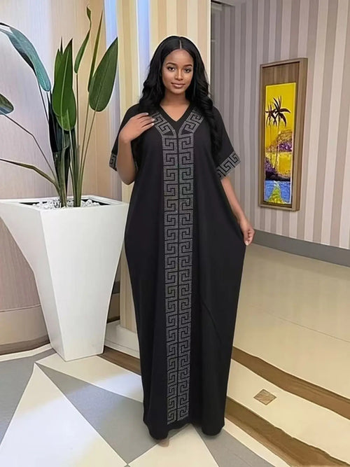 Women's Islamic Clothing Rhinestone Loose Boubou Kaftan Dress