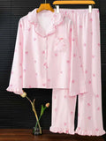 Women's Sleepwear Set Pajamas Breathable Striped Bow Design