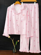 Women's Sleepwear Set Pajamas Breathable Striped Bow Design