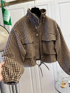 Women's Fashion Retro Plaid Stand Collar Short Coat