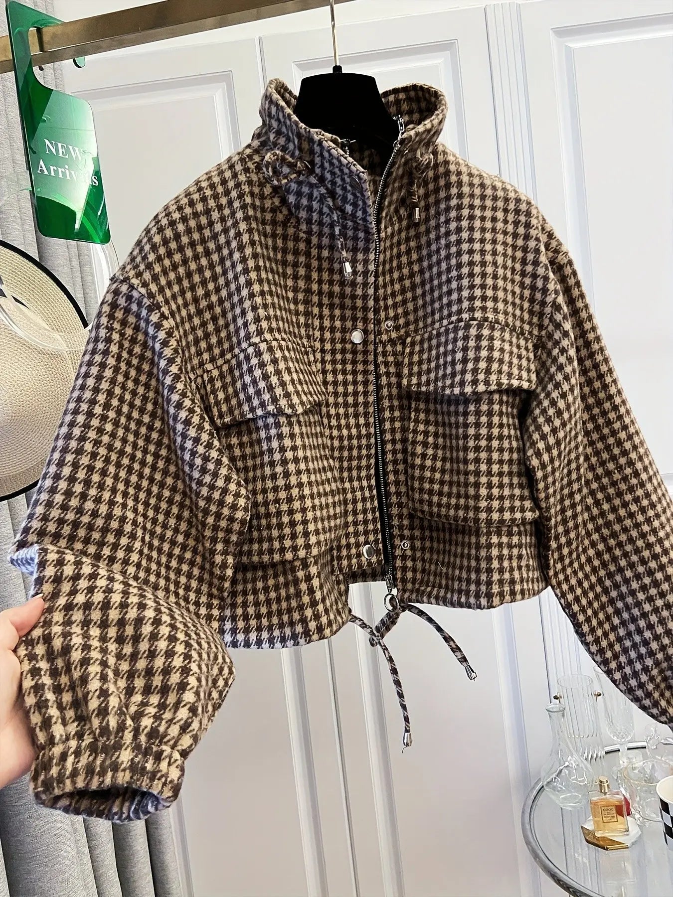 Women's Fashion Retro Plaid Stand Collar Short Coat