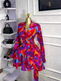 Women's Tie-Dye Print Flare Long Sleeve Dress