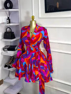 Women's Tie-Dye Print Flare Long Sleeve Dress