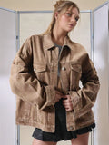 Women's Plain Basic Button-Front Drop-Shoulder Fitted Denim Jacket Coats