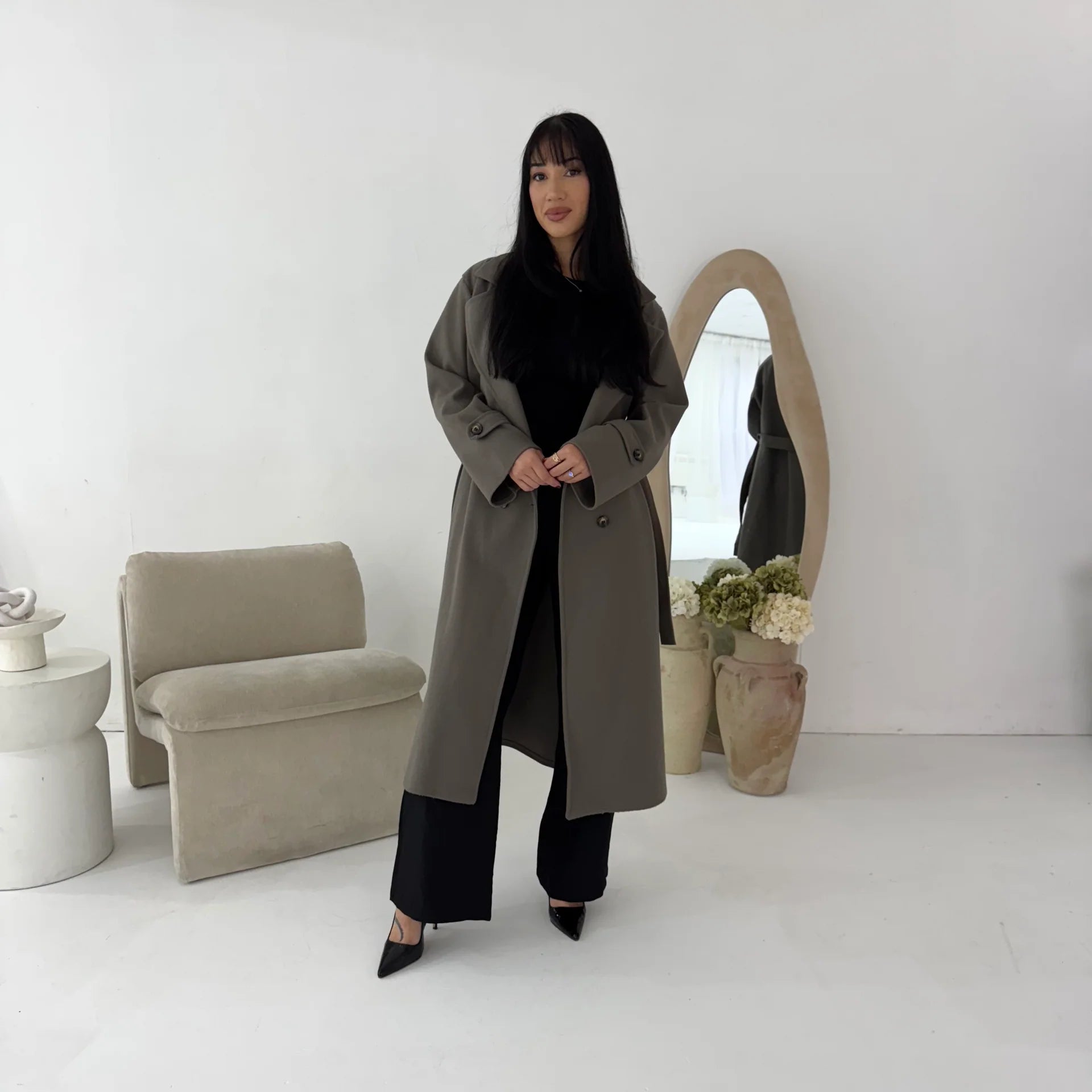 Womens Trench Belted Buttoned Coat