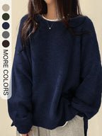 Women's Drop Shoulder Split Hem Sweater, Casual Long Sleeve Round Neck Jumper, Women's Knitwear Top for Fall & Winter, Sweaters for Women
