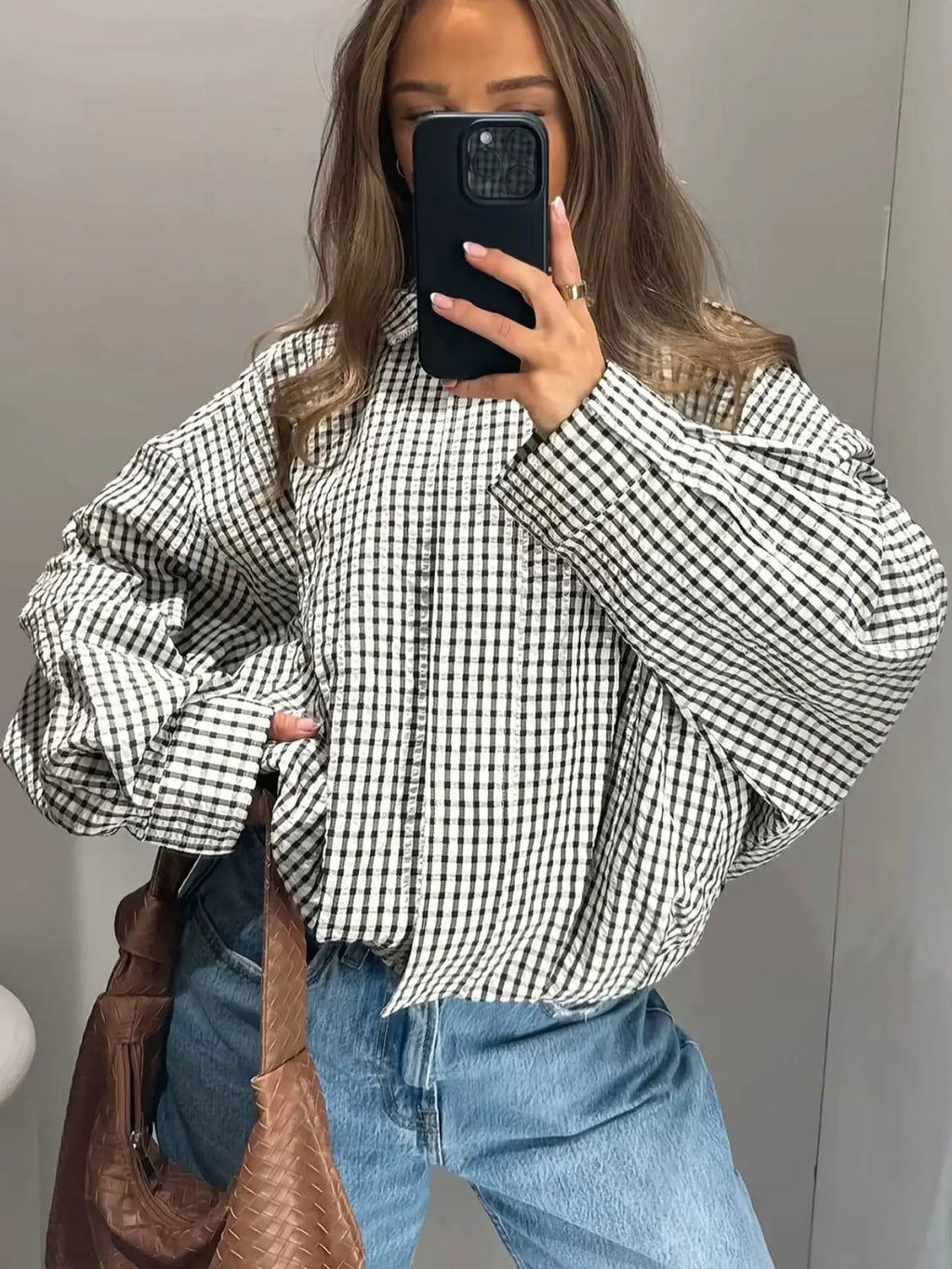 Women's Loose-Fit Plaid Bomber Jacket