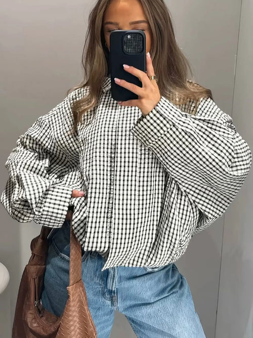 Women's Loose-Fit Plaid Bomber Jacket