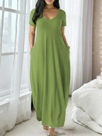 Women's Long Nightgown, Coffee Leopard Print, Casual Round Neck Long Sleeve Pocket Sleepwear, Soft Comfortable All-Season Loungewear