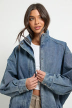 Denim Oversized Bomber Jacket