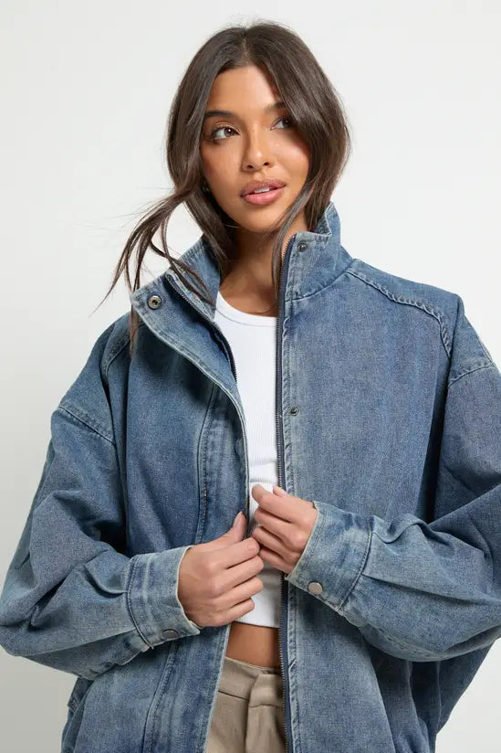 Denim Oversized Bomber Jacket
