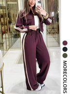 Women's Two-Piece Set, Summer Matching Sets, Short Zipper Jacket and High Waist Pants