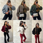 Women's Bomber Jacket Ladies Long Balloon Puff Sleeve Zipper Jacket Top Long Sleeve Cropped