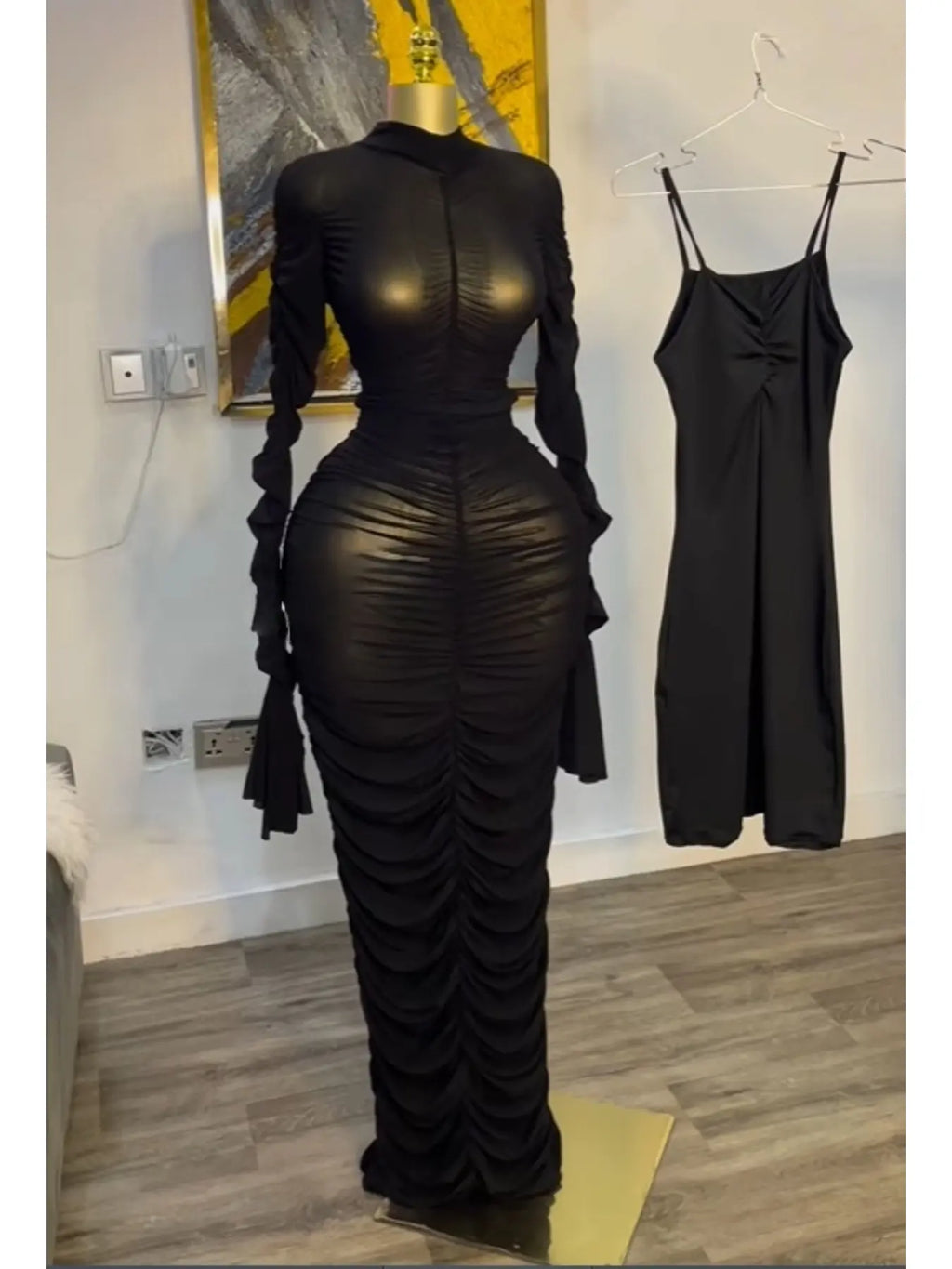 Women's Long Mesh Overlay Bodycon Dress & Sexy Sheer Backless Sleeveless Party Gown