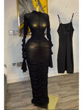 Women's Long Mesh Overlay Bodycon Dress & Sexy Sheer Backless Sleeveless Party Gown